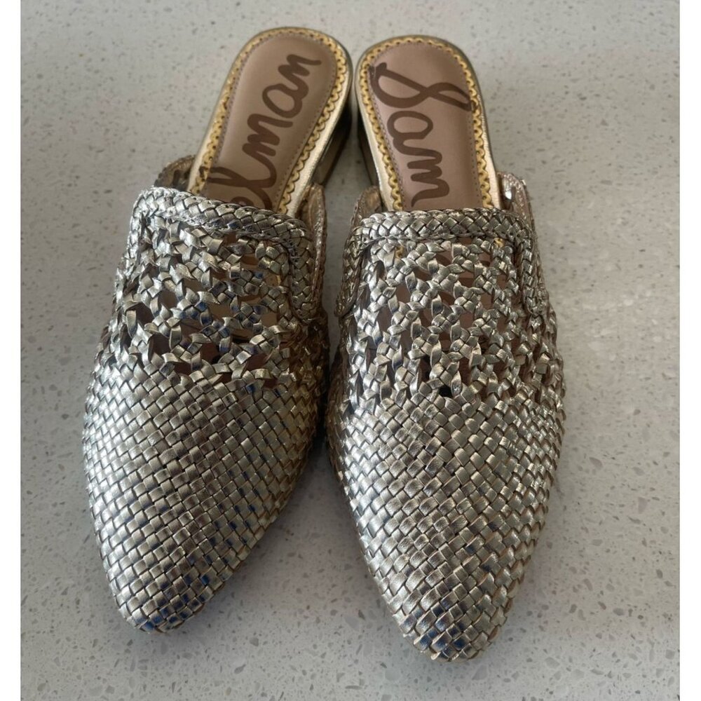 Sam Edelman Metallic Woven Slip-On Mules - Gold